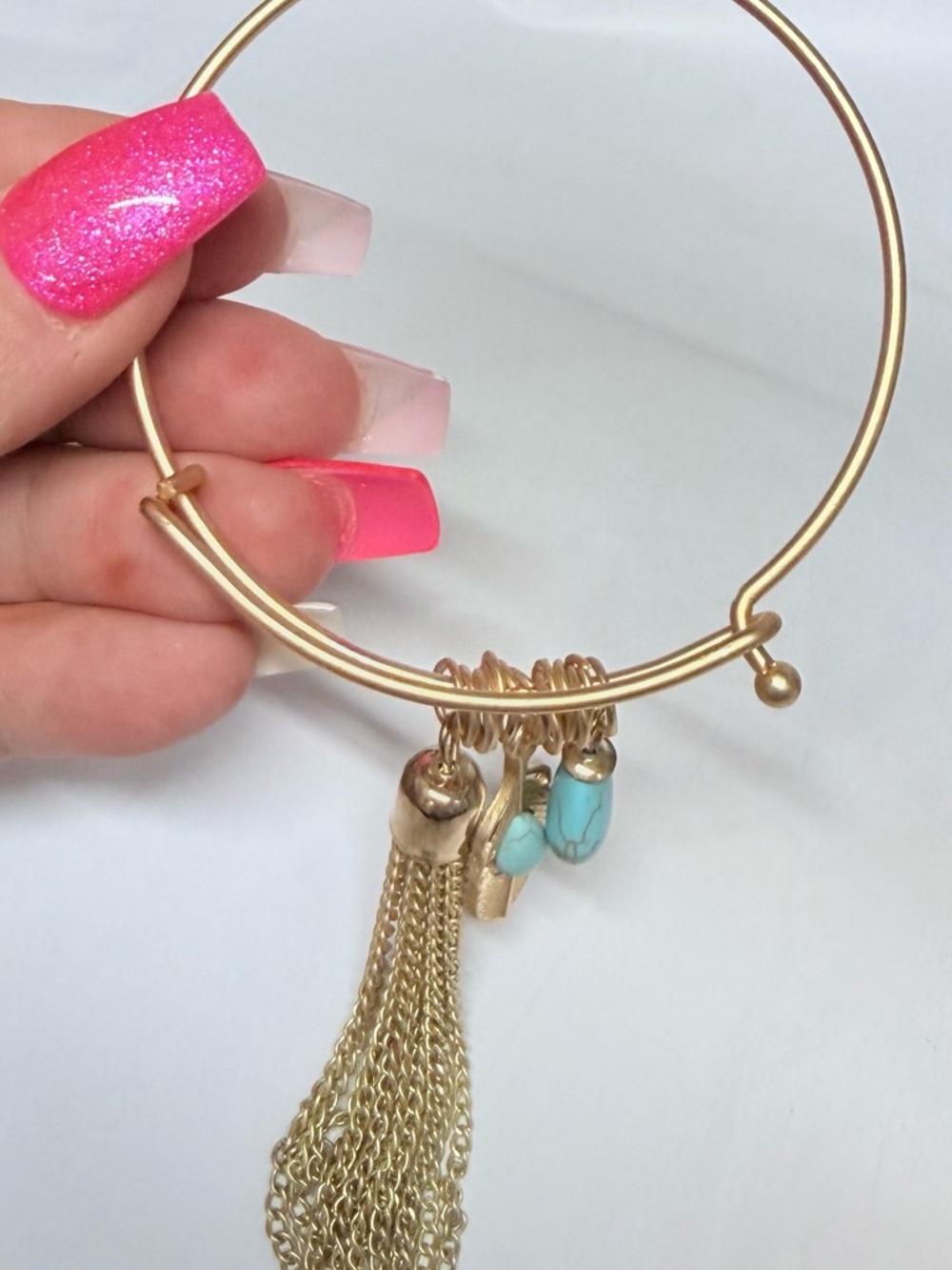 Gold-Tone Tassel Bracelet with Turquoise Beads